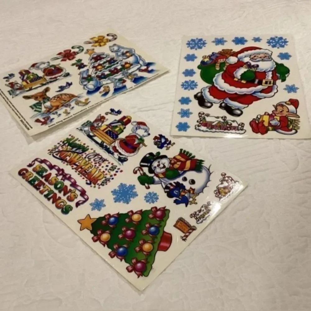 Vintage 3 Sheets of Christmas Static Cling Window Decoration